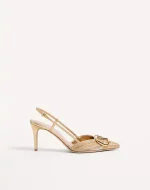 Valentino Vlogo Signature Metallic Slingback Pumps With Cornely Embroidery 80Mm